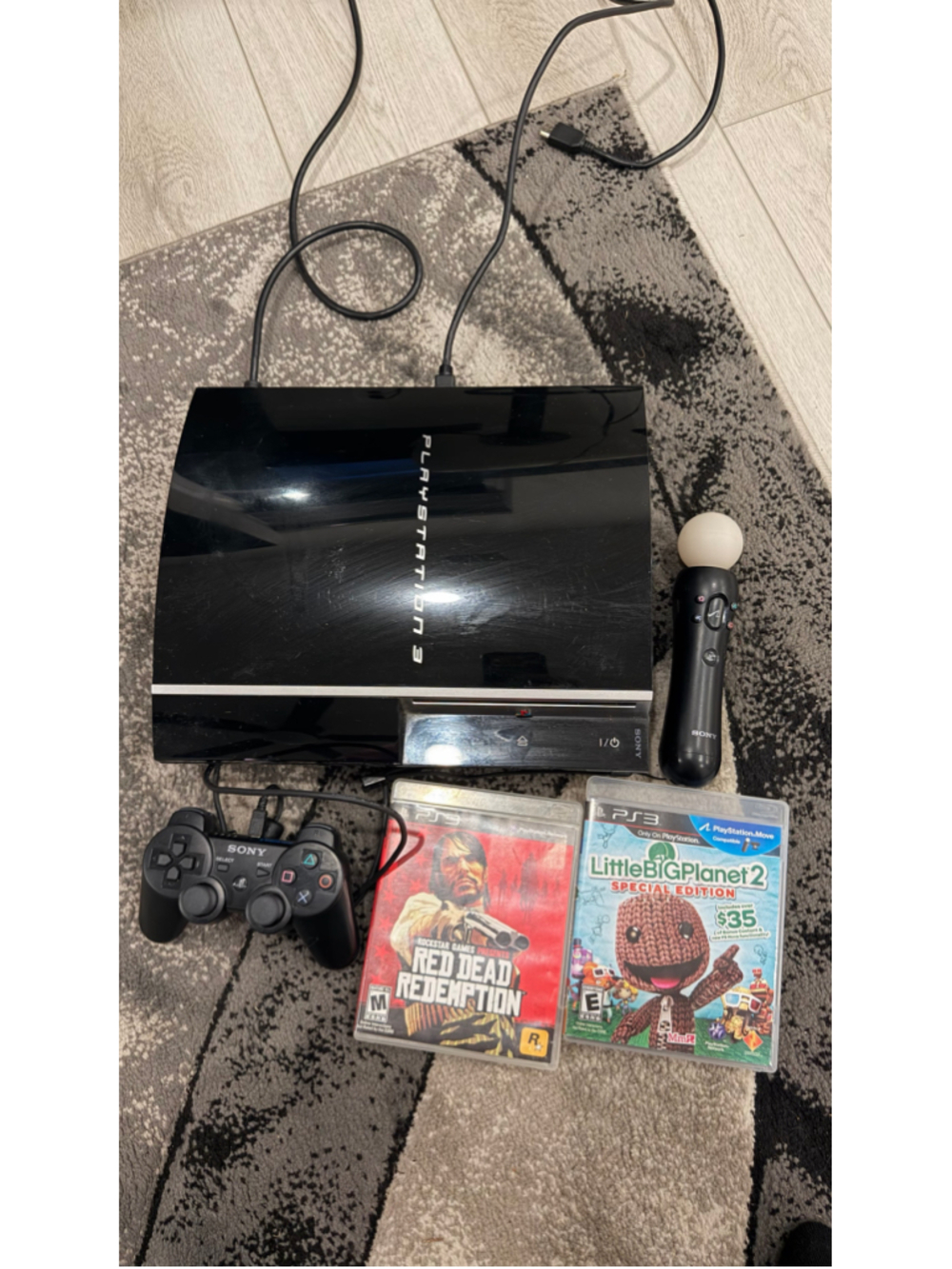 Sony PS3 Fat 80GB Console Bundle CECHK01 w/ Controller, PS Move & 2 Games - Test